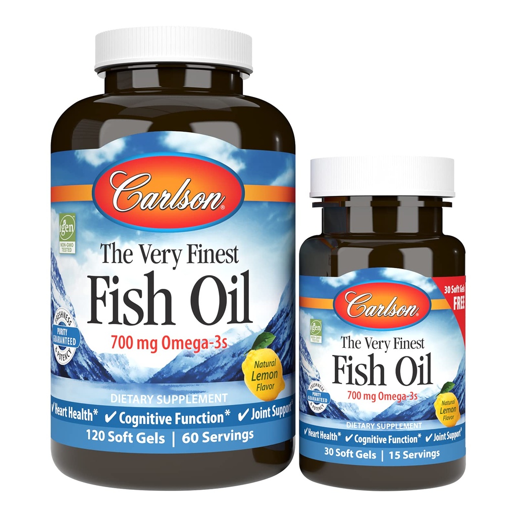 Carlson - Zelo fino ribje olje, 700 mg Omega-3s, Norvežan, Trajno izvorno, Lemon, 150 grof