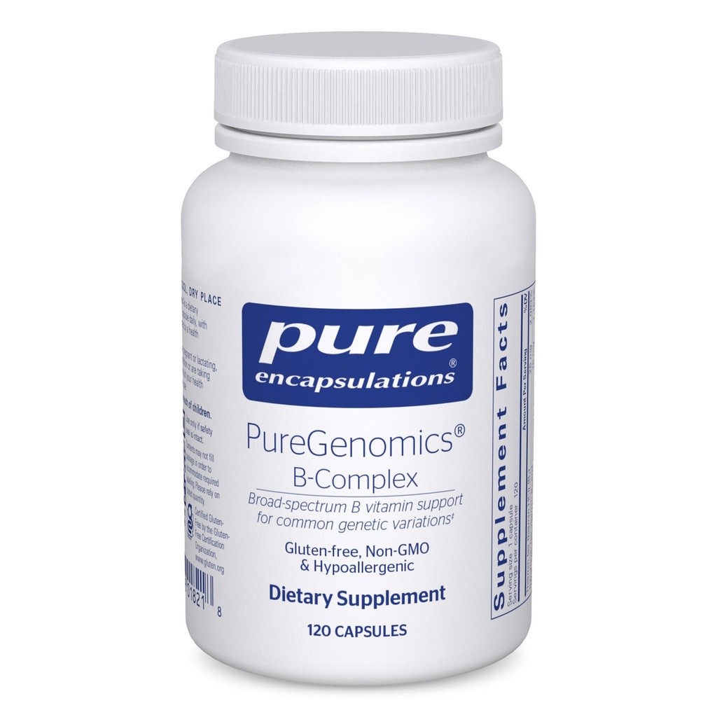 Čiste enkapsulacije PureGenomics B- Complex - Širok spekter B Vitaminska podpora za gensko izražanje, celično funkcijo, hormonsko proizvodnjo in energetsko presnovo* - z vitaminom B12 in B6-120 kapsulami