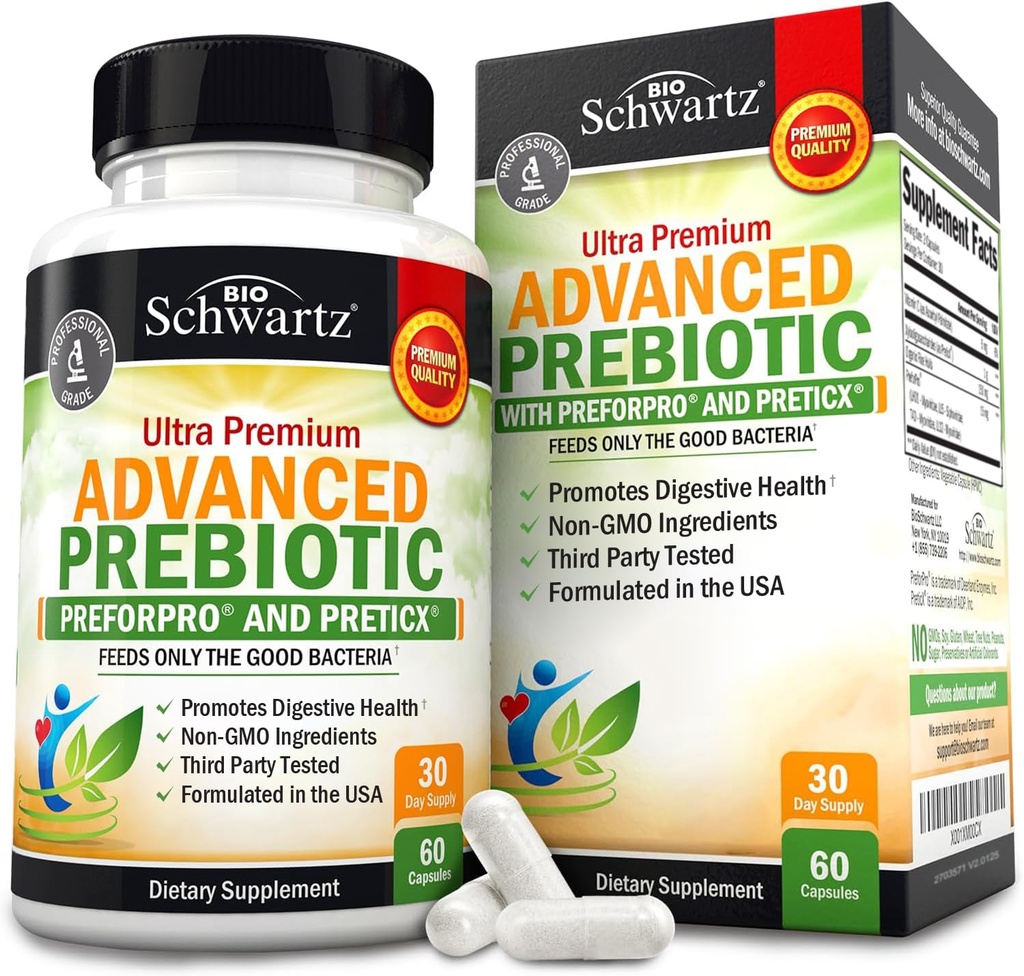 Advanced Prebiotics for Digestive Health - hitro deluje Gut Health Supplement s klinično validiranimi prebiotiki za ženske in moške za zdravo črevesno floro Bloating in imunske podpore - 1 mesec dobave