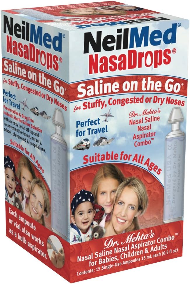 Neil Med NASA kapljice Saline Viale, 15 Ampule za enkratno uporabo, 0.5 Fl Oz