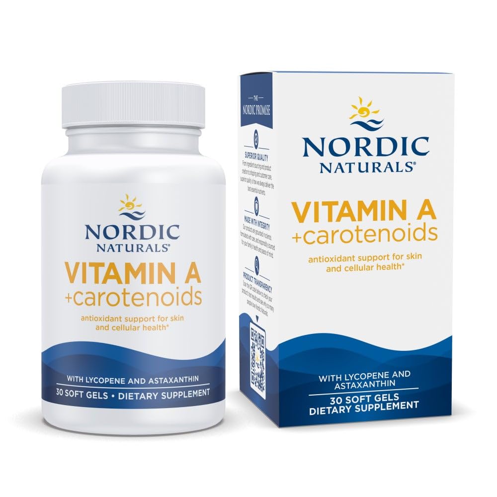 Nordic Naturals Vitamin A + Carotenoidi, Unflavored - 30 Soft Gels - likopen & astaksantin - Podpira kožo, celično zdravje - Non-GMO - 30 Serving