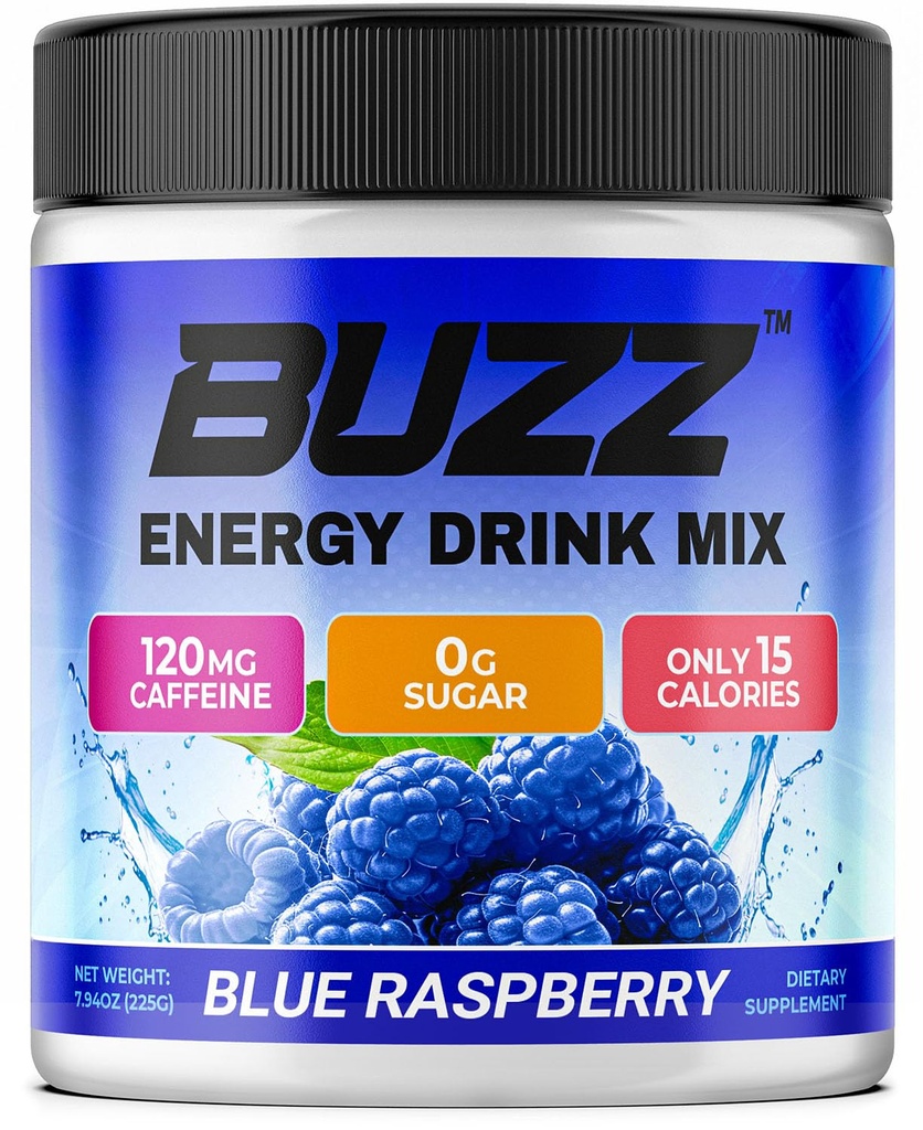 Jutro Buzz Energy Drink Powder - Energy Boost Drink Mix - Sugar-free Energija z antioksidanti - Jutranji kickstart in športna prehrana vzdržljivost Izdelek - 30 Serving, Modra malina, 8 Ounces
