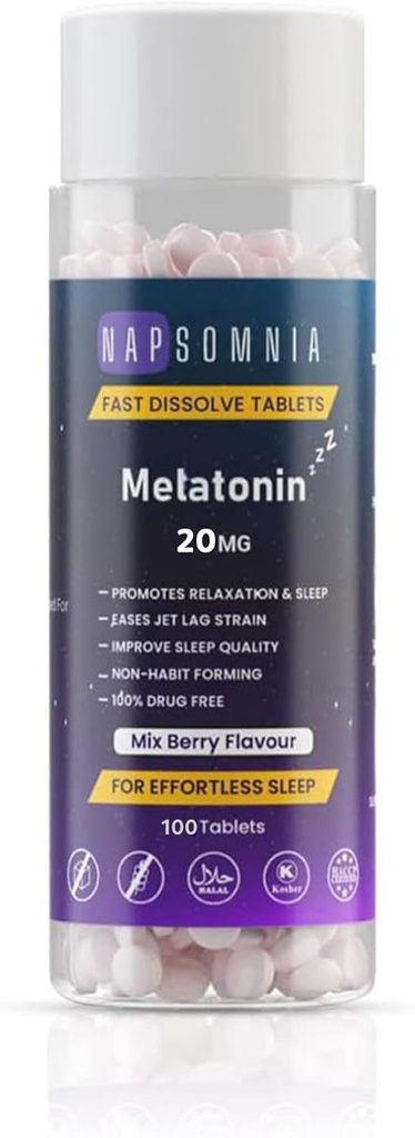 Melatonin hitre tablete za raztapljanje – mešane žvečljive melatoninske tablete za jagode – nenavadna melatonin pomoč pri spanju za odrasle – brez sladkorja melatonin tablete za mirno spanje 
