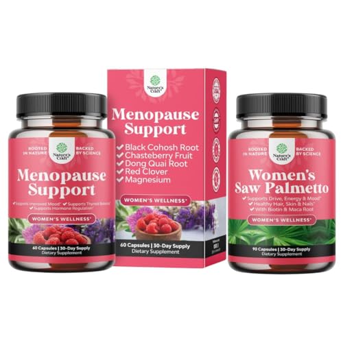 Paket Menopause dopolnilo za nočno potenje, Hot Flashes & Mood Swingers z Dong Quai, Chaste Berry & Black Cohosh Root in Saw Palmetto za ženske 500mg DHT Blocker z Maca Root & Biotin