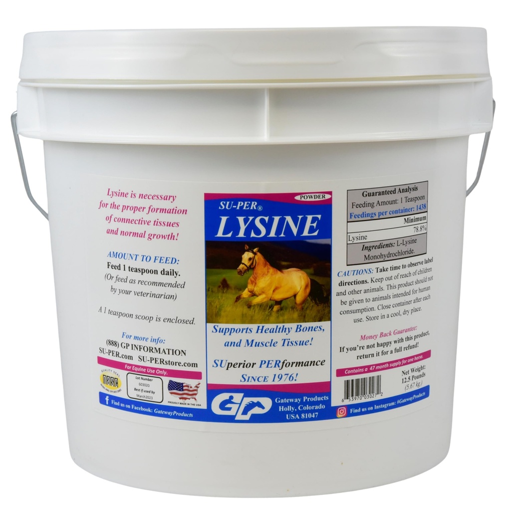 SU-PER Lysine dodatek za konje - podpira zdrave kosti in mišice tkiva - Essential Amino Acid - 12,5 Pound, 47 Mesec dobave