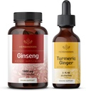 HERBAMA korejska rdeča ginseng in kurkuma ingver komplet - paket korejskih panax ginseng kapsul in kurkuma ingver tekočih kapljic - veganske, ne-GMO, sladkor in alkohol brez - 2 pakiranji