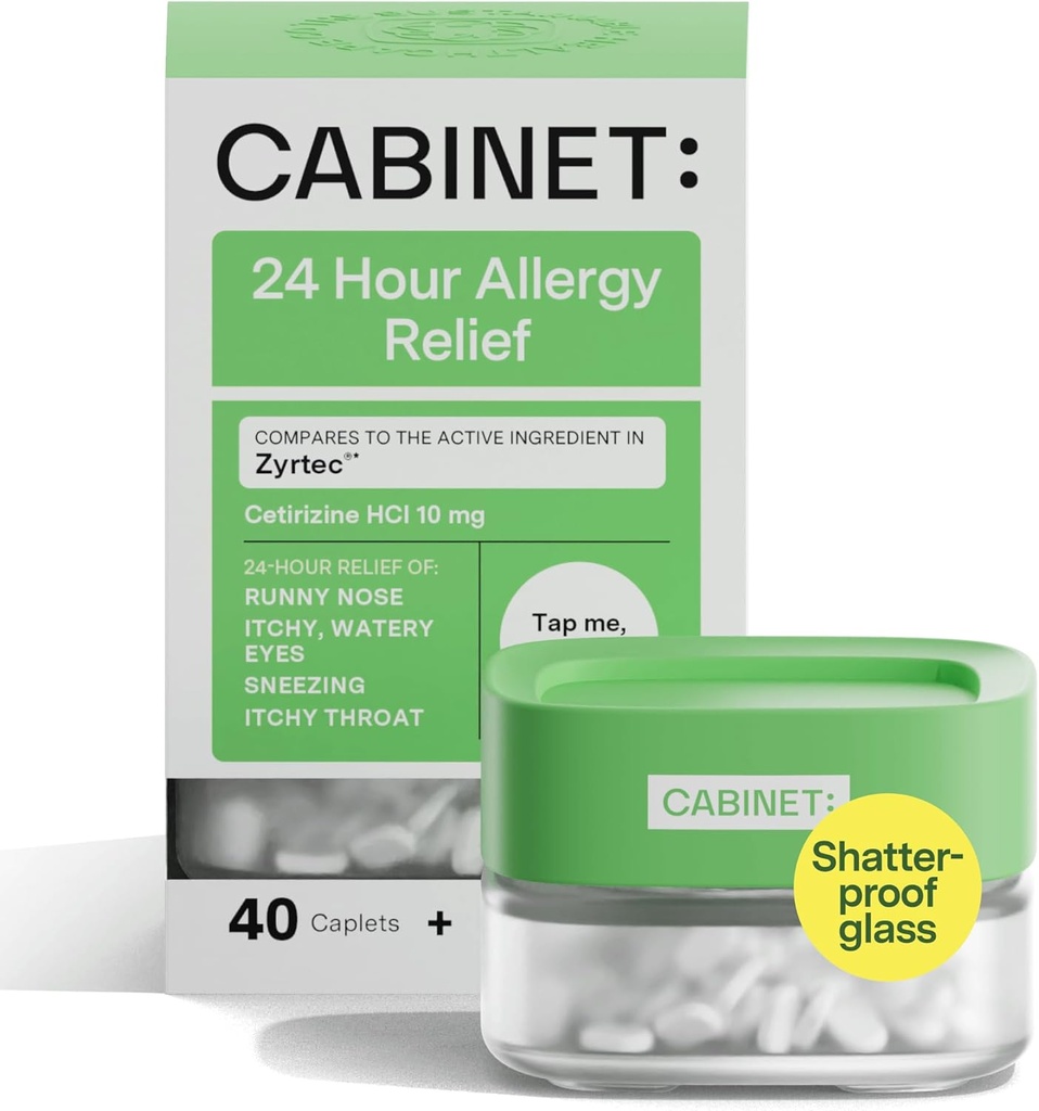 Kabinet: All Day Alergy Relief Cetirizine 10mg za Ne-Drowsy Relief iz skupnih simptomov alergije (Obnovljiv kozarec)