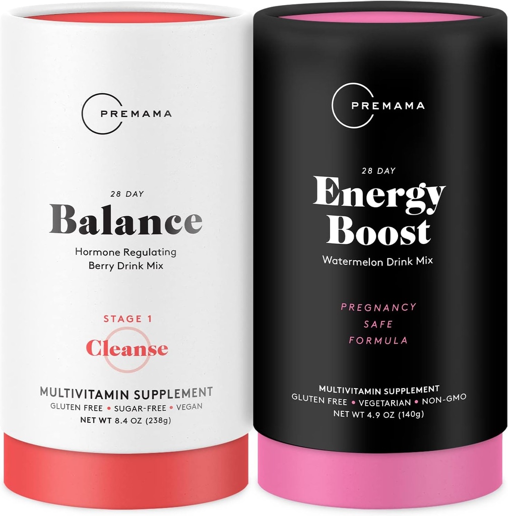 PREMAMA Prenatal Energy Boost & Hormone Balance Drink Mix Bundle, Stim Free Energy za PMS, Menopause, Prednatal, 28 Serving