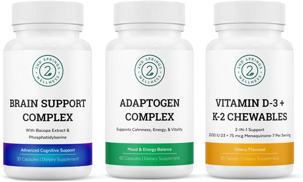 Vitalnost & um Wellness Trio Bundle - Brain Support Complex, Adaptogen Complex, in vitamin D3+K2