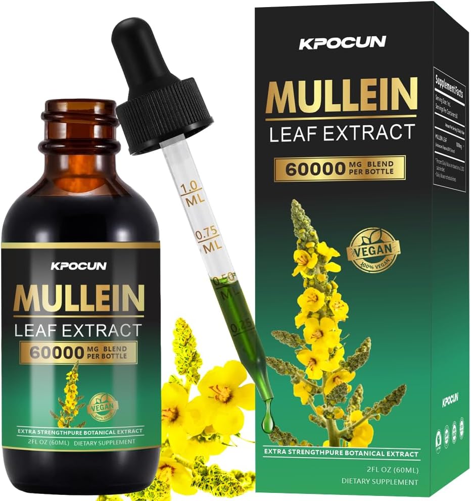 Mullein kapljice za pljuča - Lung Cleanse - Leaf Extract - Zeliščni dodatki - Močen Mullein za podporo imunske,Detox in dihalne podpore - 2 fl oz