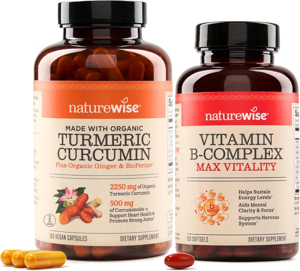 NatureWise Curcumin Kurkumin 2250mg & Vitamin B kompleks za ženske in moške - 150 Softgels celična energija mentalna jasnost podpora