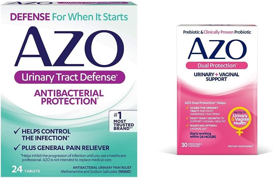 AZO urian Tract Obramba Antibakterijska zaščita, pomaga nadzorovati UTI dokler ne vidite zdravnika 24 Count + Dual Protection, Urinary + Vaginal Podpora*, Prebiotic Plus Probiotic, 30 Count