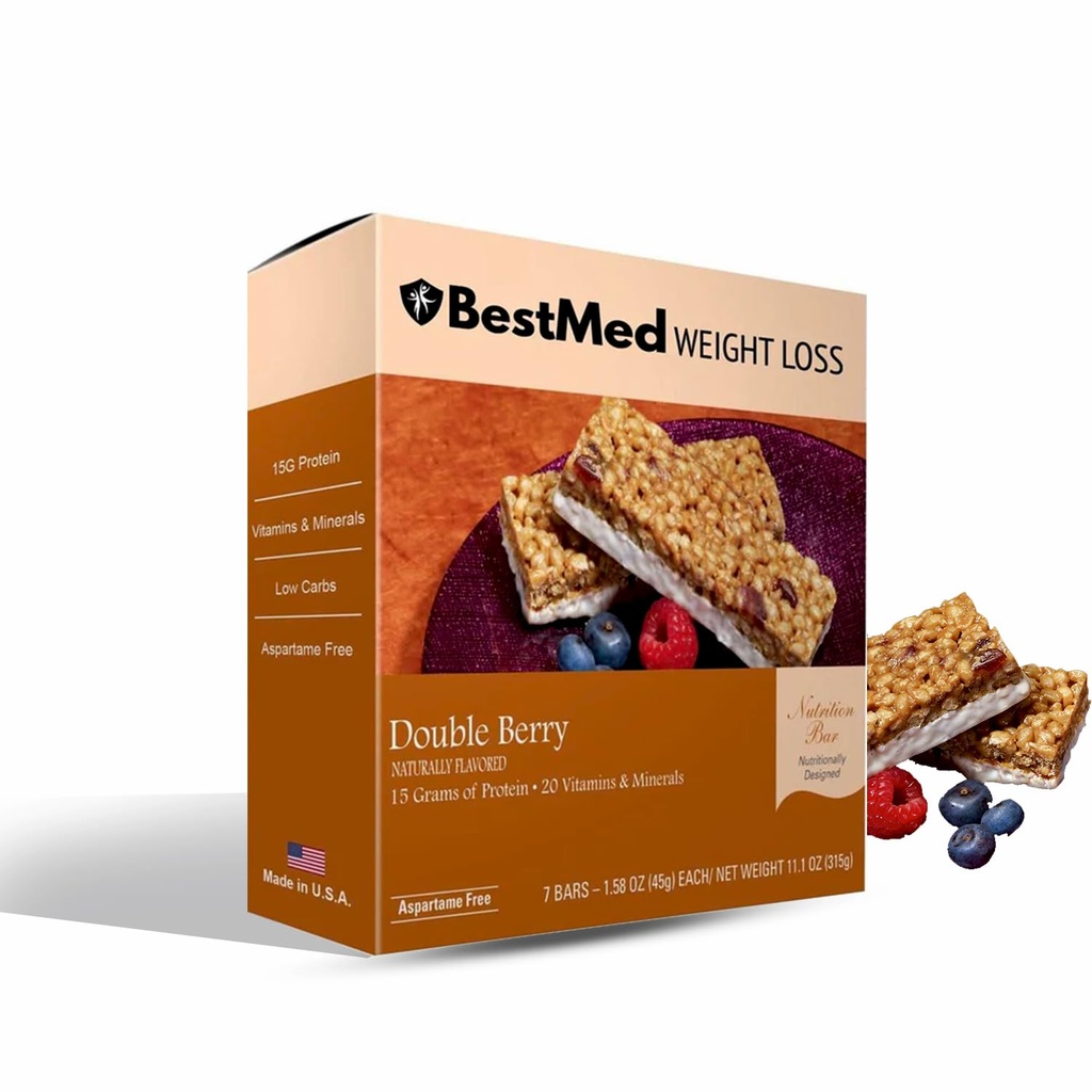 BestMed - High Protein Nutrition Bar - Nizki ogljikovi hidrati, 15g Beljakovine, Nizki sladkor, Visoke vlaknine, Nizki kalori, Nadomestna ploščica obroka (Dvojni Berry, 1 Box - 7 Count)