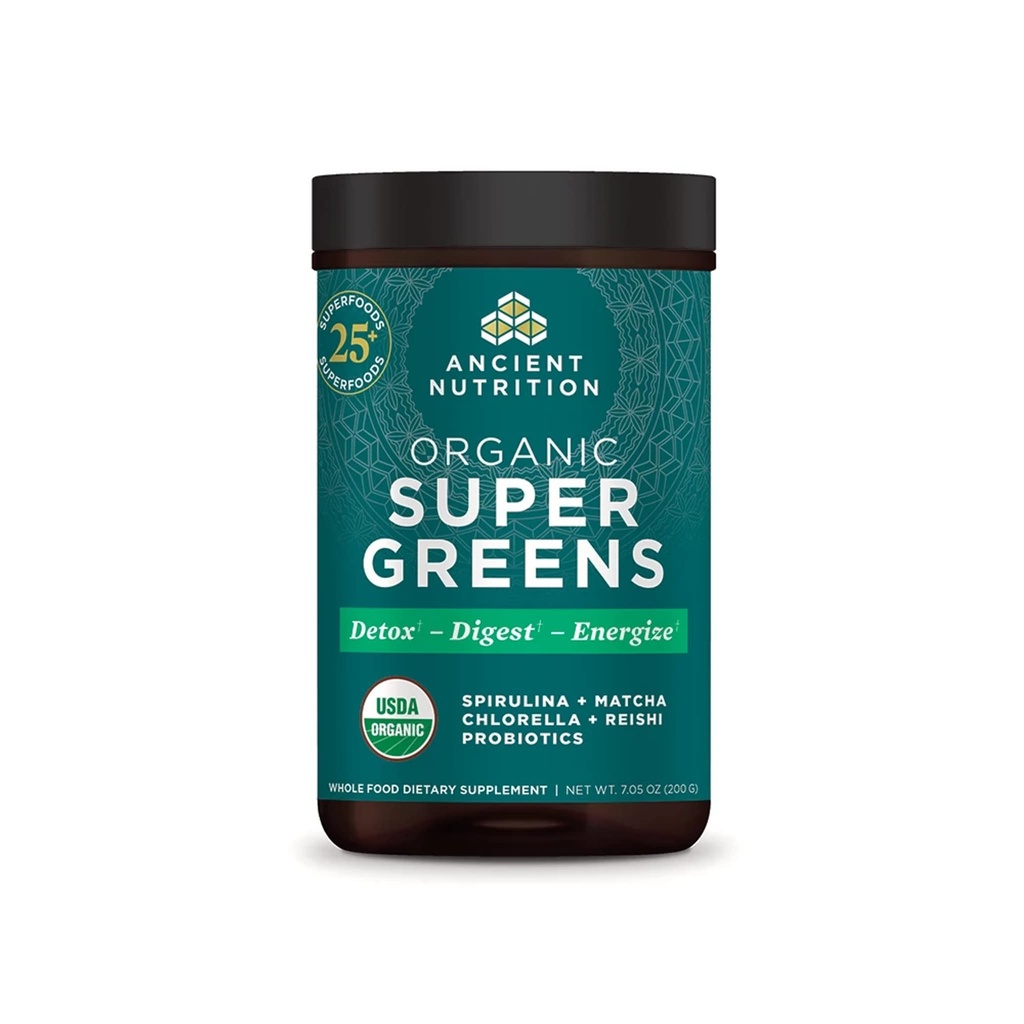 Ancient Nutrition Super Greens Powder, Organic Superfood Powder s probiotiki, izdelanimi s Spirulina, Klorella, Matcha, in Digestive Enzymes, 25 Servings, 7.05oz