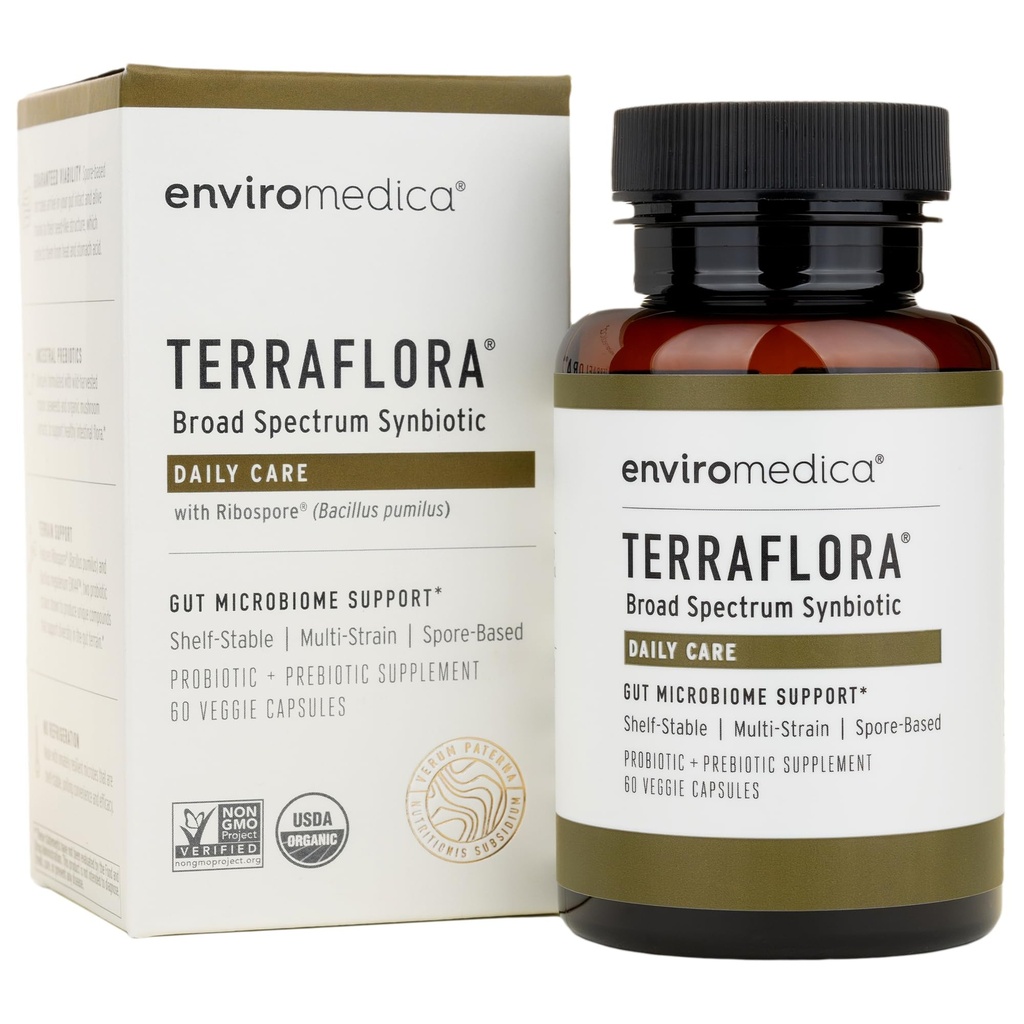 Terraflora Daily Care sinbiotik probiotikov in prebiotikov za ženske in moške 60 ct, na osnovi tal, police Stable, alergen prijazno šport na osnovi kapsule spodbujati zdravje Gut z Enviromedica