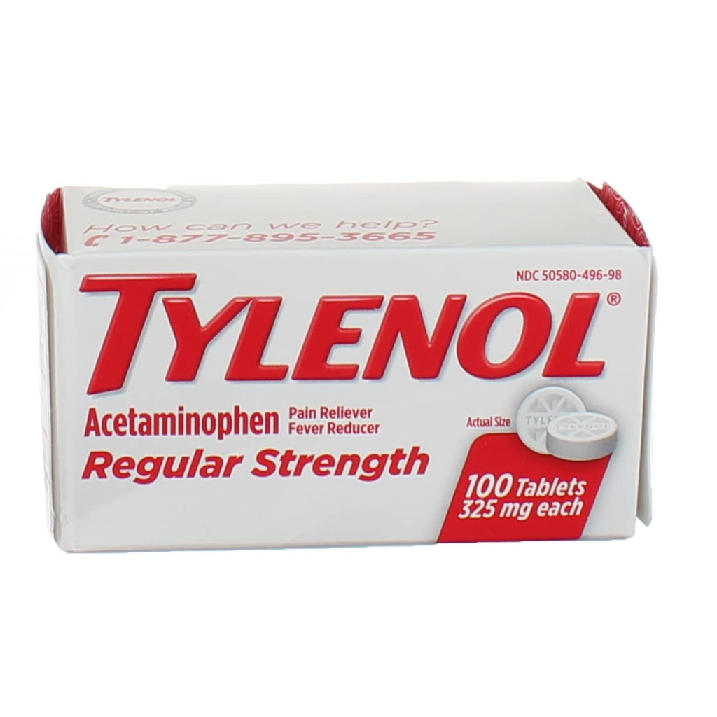 Tylenol Reg Strngth 100'S Velikost 100ct Tylenol 325 Mg Redna moč bolečina Reliever