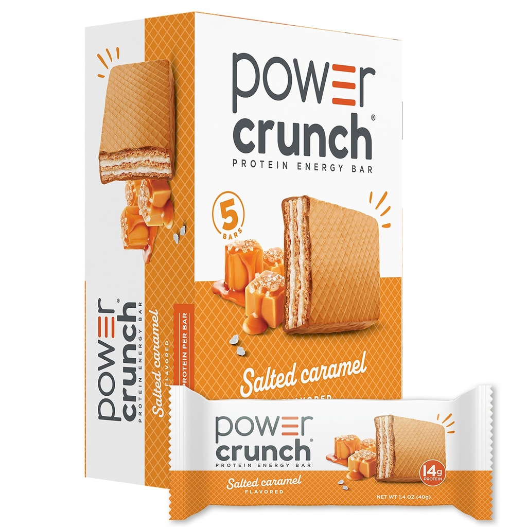 Power Crunch Protein Wafer Bars, prigrizki z visoko vsebnostjo beljakovin z okusom, soljena karamela, 1,4 Ounce (12 Count)