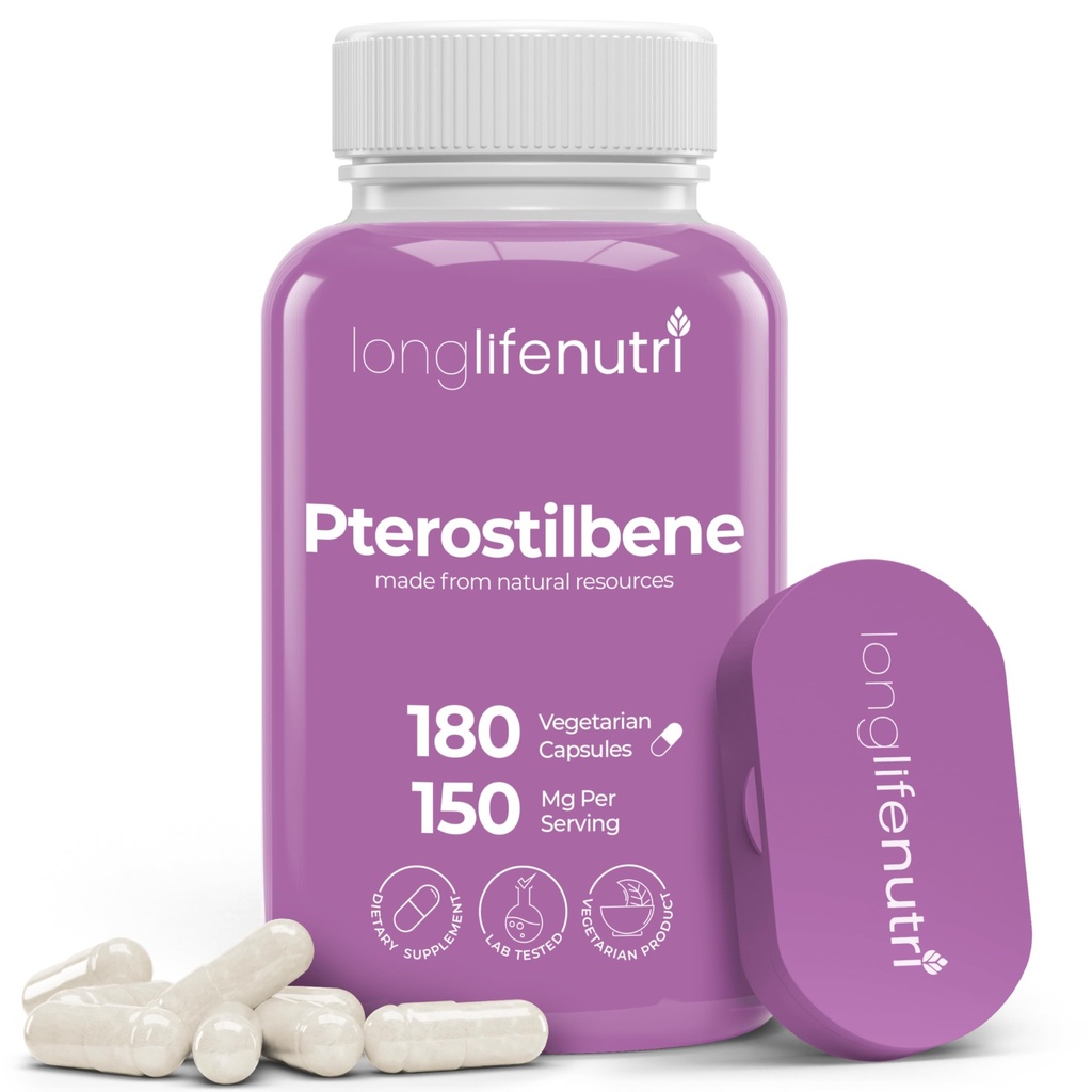 Pterostilben Dodatek 150mg, Elevate Cellular Energy, 180 Veganske kapsule, 3 Mesec dobave, Pure Organic Pterostilben Extract, Izdelano v ZDA, Non GSO, Čista nalepka, Easy Pogoltnitve Antioksidant Podpora