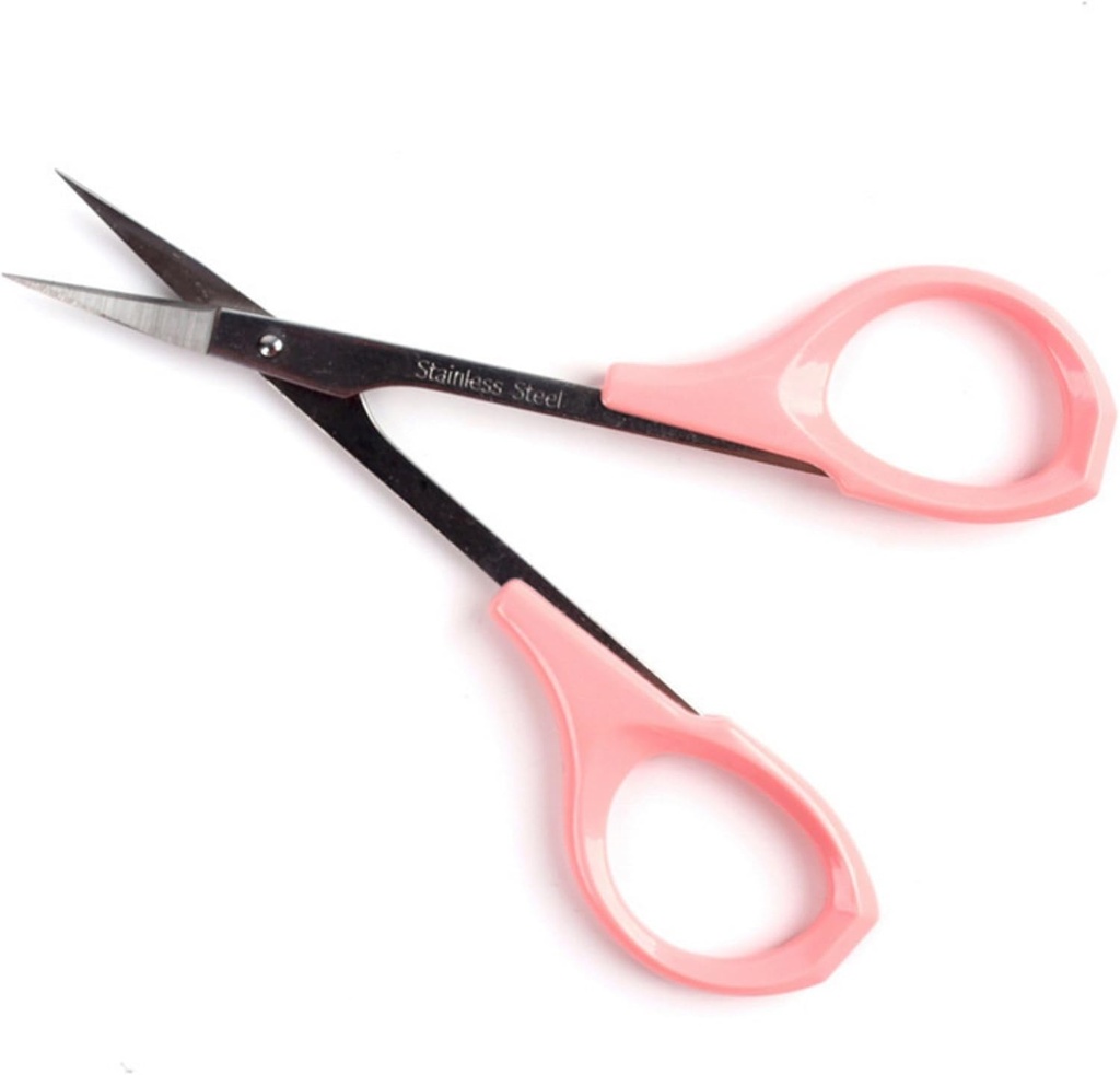 Brizgalne škarje za oči 4 Inčesi izkrivljene majhne obrti škarje za trepalnice za oči razširitve nerjaveče jeklo 1PC (Pink Curved)