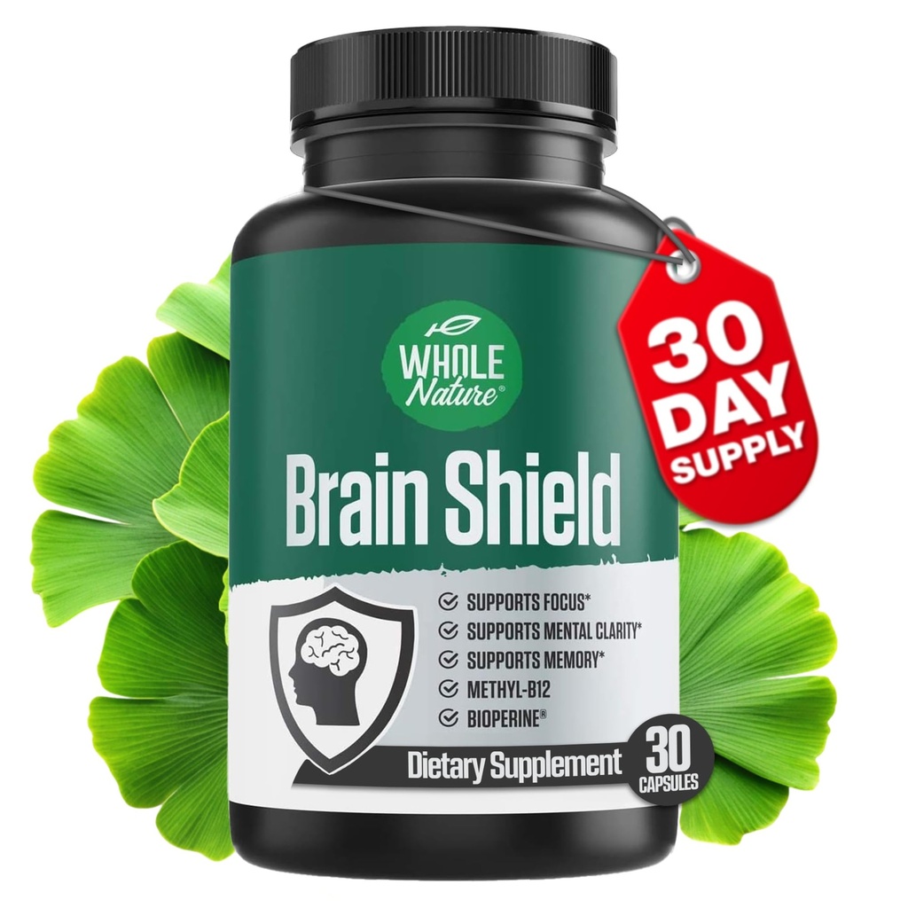 Brain Booster Nootropics - Brain Shield z Ginkgo Biloba, Alpha GPC in Bacopa Monnieri, Vitamin B12, B3 - Podpora Focus, Memory & Clarity, Energy & Stress Relief. (1)