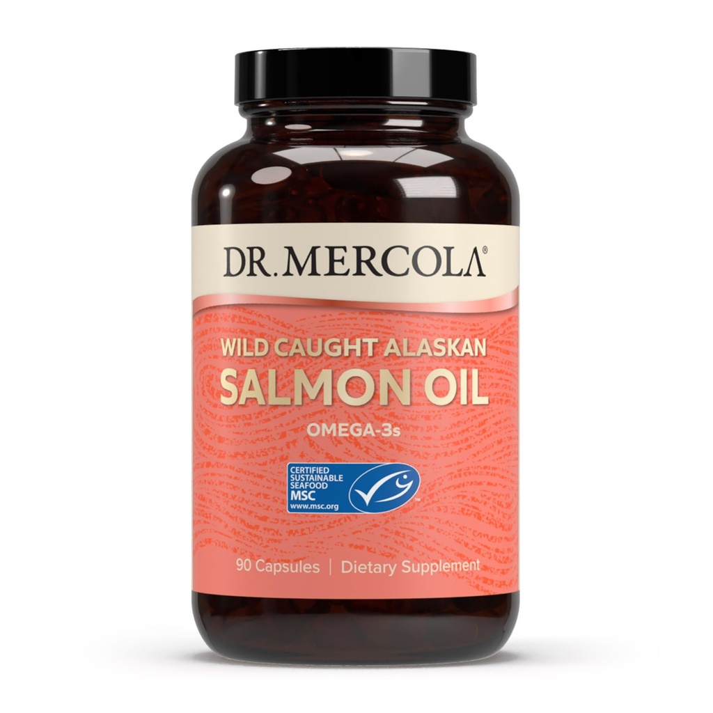 Dr. Mercola Wild Ujeti Aljaski Salmon Oil, 30 Servings (90 kapsul), Omega-3s, Prehranska dopolnila, Podpira zdrave možgane in kognitivne funkcije, Non-GMO, MSC Certified