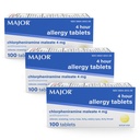 MAJOR 4 Mg Alergija Tablete - Klorfeniramin Maleat 4-urna alergija Medicina - Antihistaminik za lajšanje Sneesing, Srbeče vodene oči, Srbeče grlo, in Runny Nose - 100 Število (3 paket)