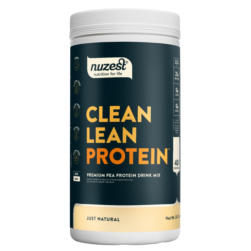 Nuzest - Pea Protein Powder - čisti lean Protein, Premium Vegan Plant Based Protein Powder, Mlečni brez glutena, brez GSO, Beljakovinski Shake, Samo naravni (UNFLAVORED), 40 Serving, 2,2 lb