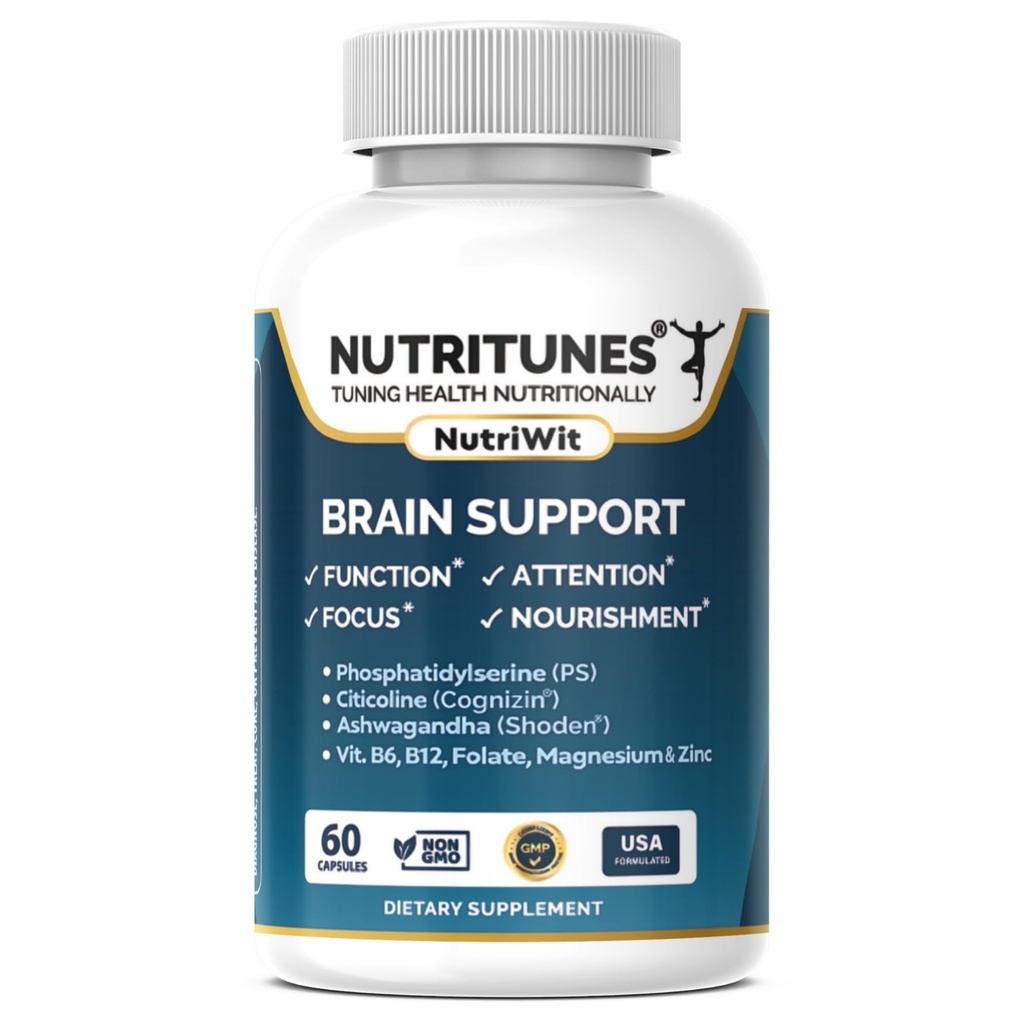 Brain Health Supplement – Spomin, Fokus & Brain Nourishment Podpora s Cognizin Citicoline, Fosfatidilserin, Shoden Ashwagandha, B Vitamini, Magnezij in cink-60 NutriWit kapsule