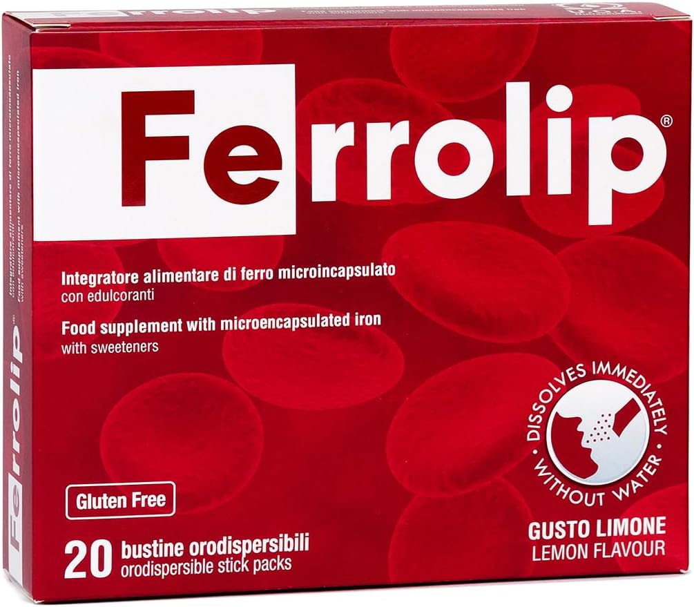 Železo Ferrolip dodatek za ženske, moške in otroke (20 limone z aromo topne vrečke) - Gastrointestinalni udobje in brez kovinskega okusa - Veganski in Gluten brezplačno