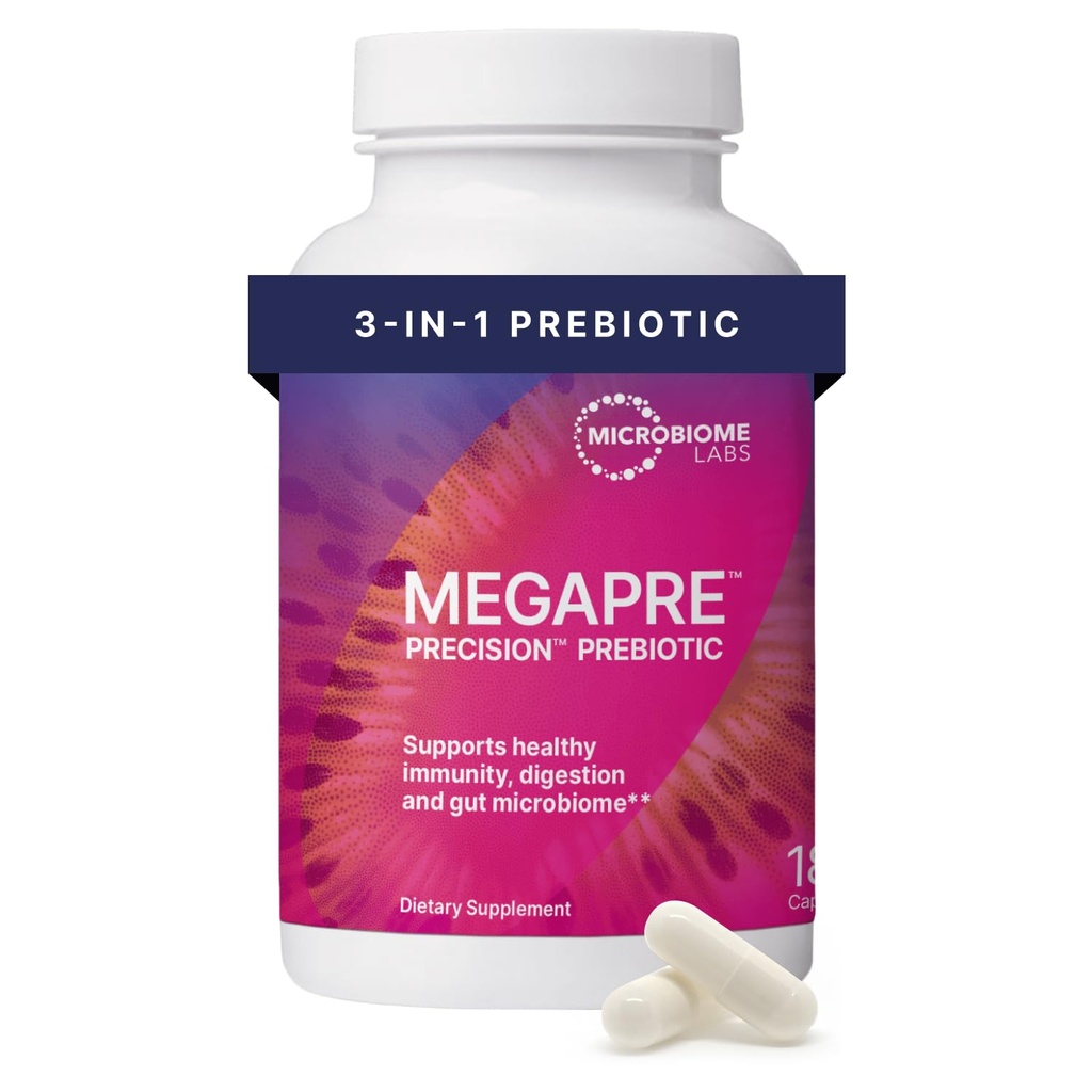 Microbiome Labs MegaPre Prebiotic Fiber Supplement in Zelenjavne kapsule - Prebiotični dodatek s klinično testiranimi oligosaharidi - podpora Microbial Diversity & Gut Health (180 Kapsule)