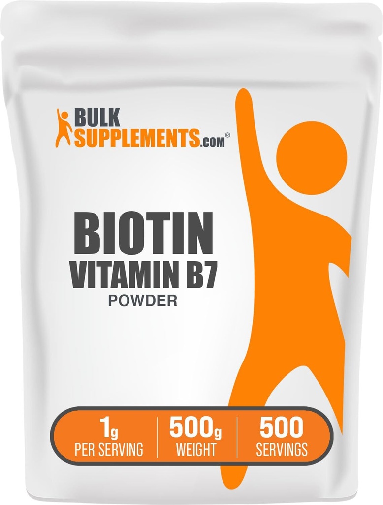 BulkSupplements.com Biotin 10000mcg prašek - Vitamin B7, Vitamini za lase, kožo in nohte - Gluten Free, 1g na Serving (10mg Biotin), 500g (1,1 lbs) (Pack of 1)