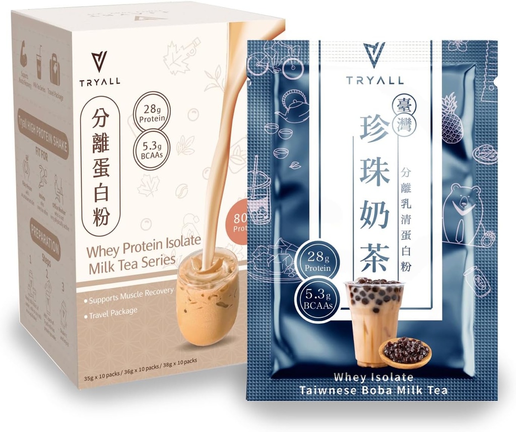 TRYALL polnjenje post vadba dodatek dnevno mišice graditelj in recovery dodatek (Taiwan mehurček mleko čaj, 10 paketov)