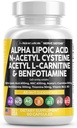 Alfa Lipoična kislina 600mg N-acetil Cistein 600mg Acetil L-Carnitine 500mg Benfotiamin 300mg - Živčna podpora dodatek za ženske in moške z vitaminom B1 B6 & B12 - Made in USA 90 Caps