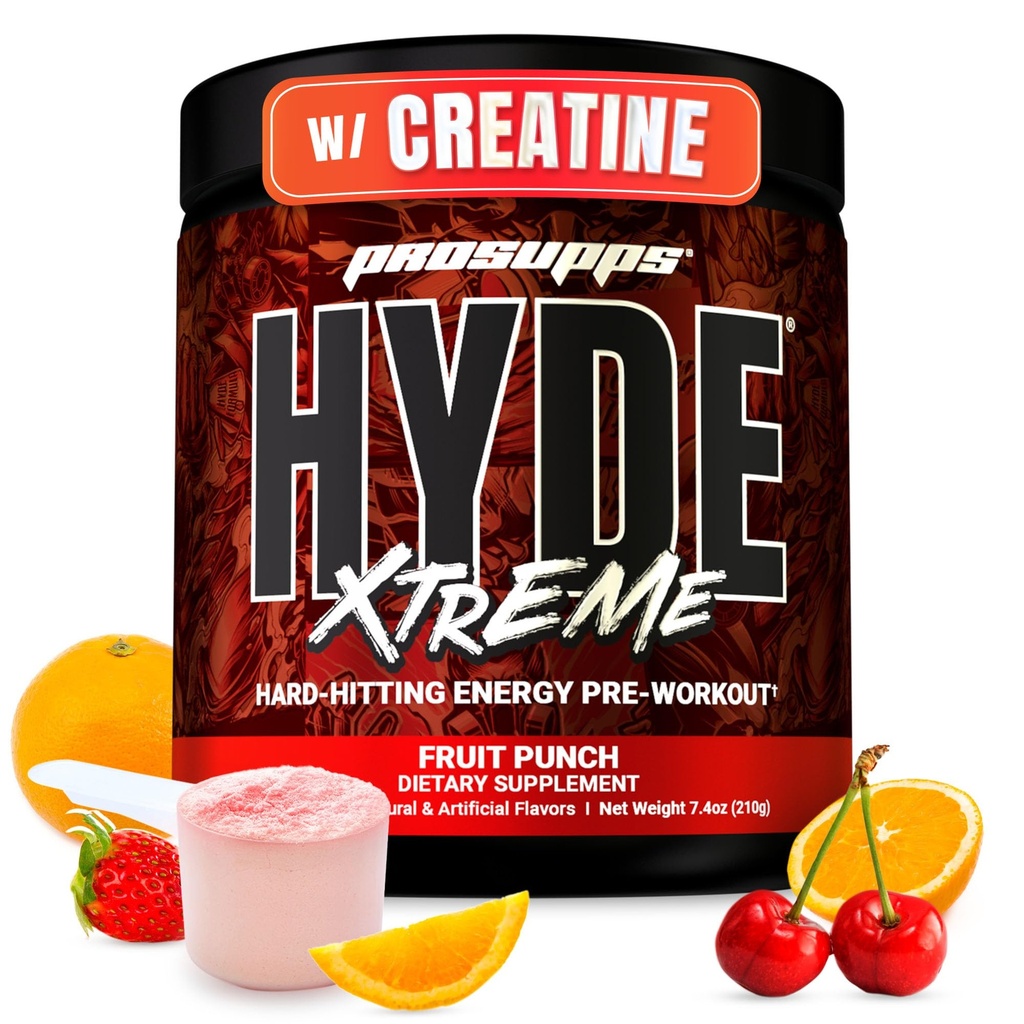 PROSUPPS Hyde Xtreme Pre Workout Powder s kreatinom, Beta Alanine & Caffeine – Extreme Energy, Črpalke, Fokus & Performance - Fitness & Gym Supplements za moške in ženske (Fruit Punch, 30 Servings)