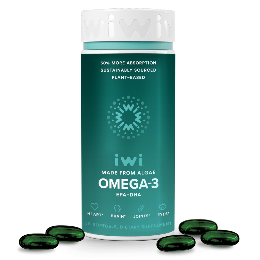 Iwi Omega-3, 30 Softgels (30 strežnikov), Vegan rastlinsko-bazen Algae Omega 3 z EPA + DHA, celotno-body podpora prehranska dopolnila, Krill & Fish Oil Alternative, Brez ribjega pookusa