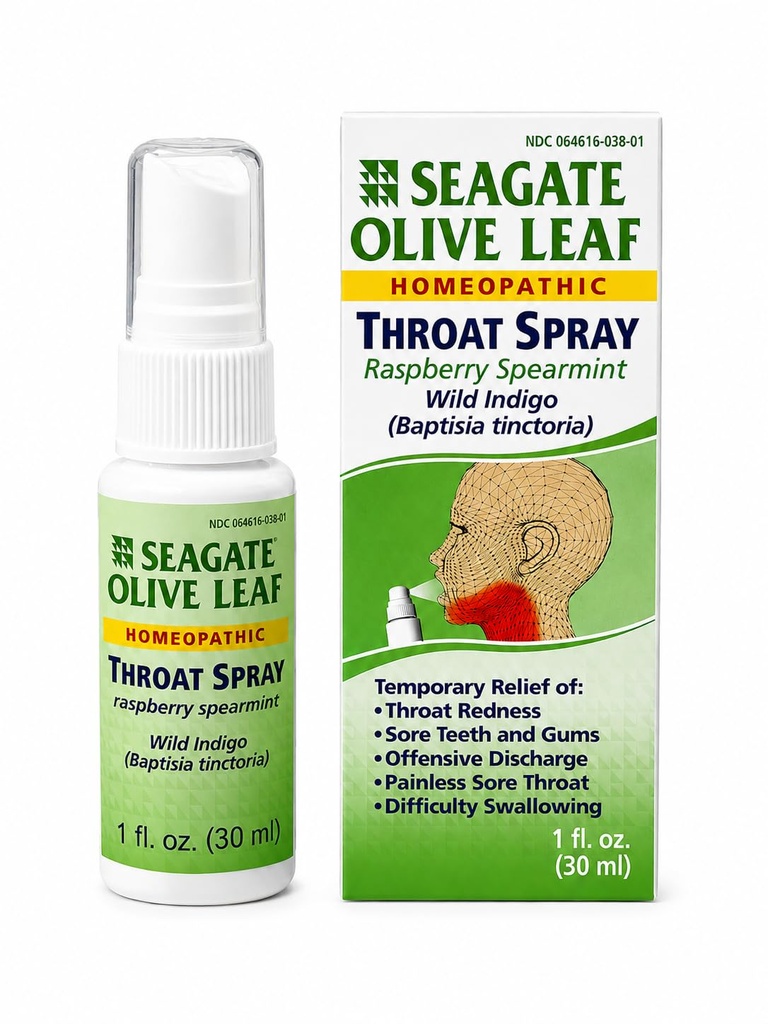 Seagate Izdelki Homeopatska Olive Leaf Throat Spray (Pack of 1) 1 Ounce Raspberry-Spearmint