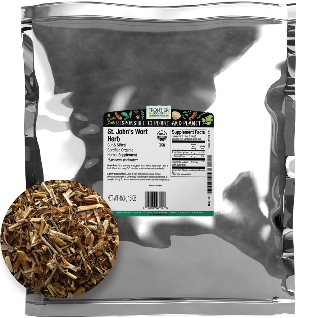 Frontier Co-Op Organic Rez in Sifted Saint John's Wort Herb 1lb - Suhi Herb za St Johns Wort Organski čaj ali Diy kapsule, olje, Tinktura, dodatek