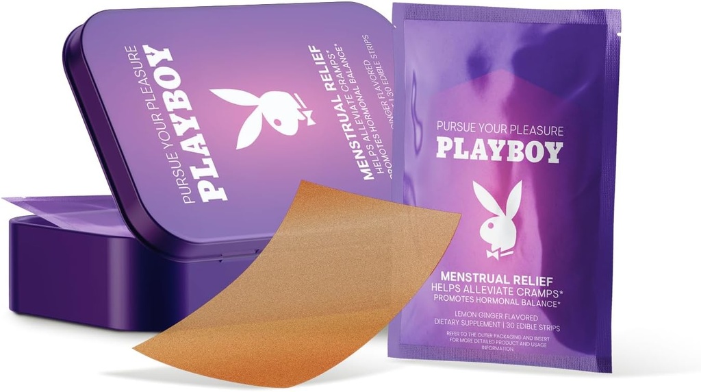 AVID Playboy - Menstrual Relief PMS peroralni trakovi (30 Užitni trakovi) hitro raztapljanje PMS Cramp Relief & Hormonal Balance trakovi za ženske - Lemon Ginger arome multi-Benefit PMS Dodatek za ženske