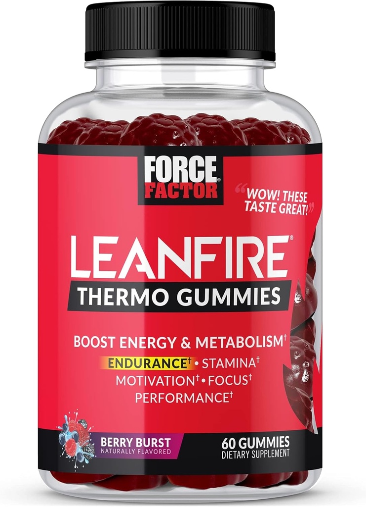 Sila Factor LeanFire Termo Gumies z B12 vitamini, kofein, in zelena kava fižol, povečanje energije, Presnova, vzdržljivost, Stamina, Motivacija, Fokus, & Performance, Pred vadbo Gumies, 60 Gumies