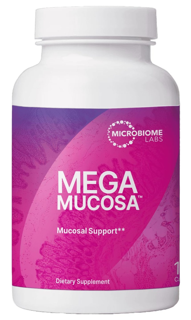 Microbiome Labs MegaMucosa - Aminokisline dodatek z Mlečnim prostim imunoglobulinom - Gut Health + Imunska podpora za ženske in moške - za popolno Mucosal podporo (180 kapsul)