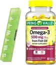 Spring Valley Omega-3 ribje olje, 500mg, Omega 3 ribje olje, ribje olje Omega 3 dopolnila, Omega3, Omega 3 Maščobne kisline dopolnila, ribje olje dopolnila, = 60 Count + tablete Organizator