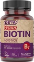 DEVA Vegan Biotin Dodatek 6000 μg – Easy-to-Swallow Vitamin B7, Majhne tablete, 90 Število