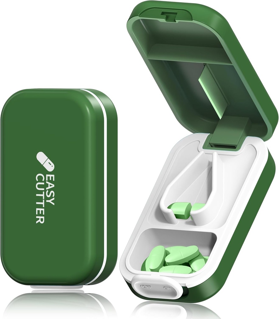 Tablete Cutter za majhne ali velike tablete&Tablet Vitamini Design v ZDA.s shable Silikone pad in varnostne sponke Design Easy to Open.(Olive)