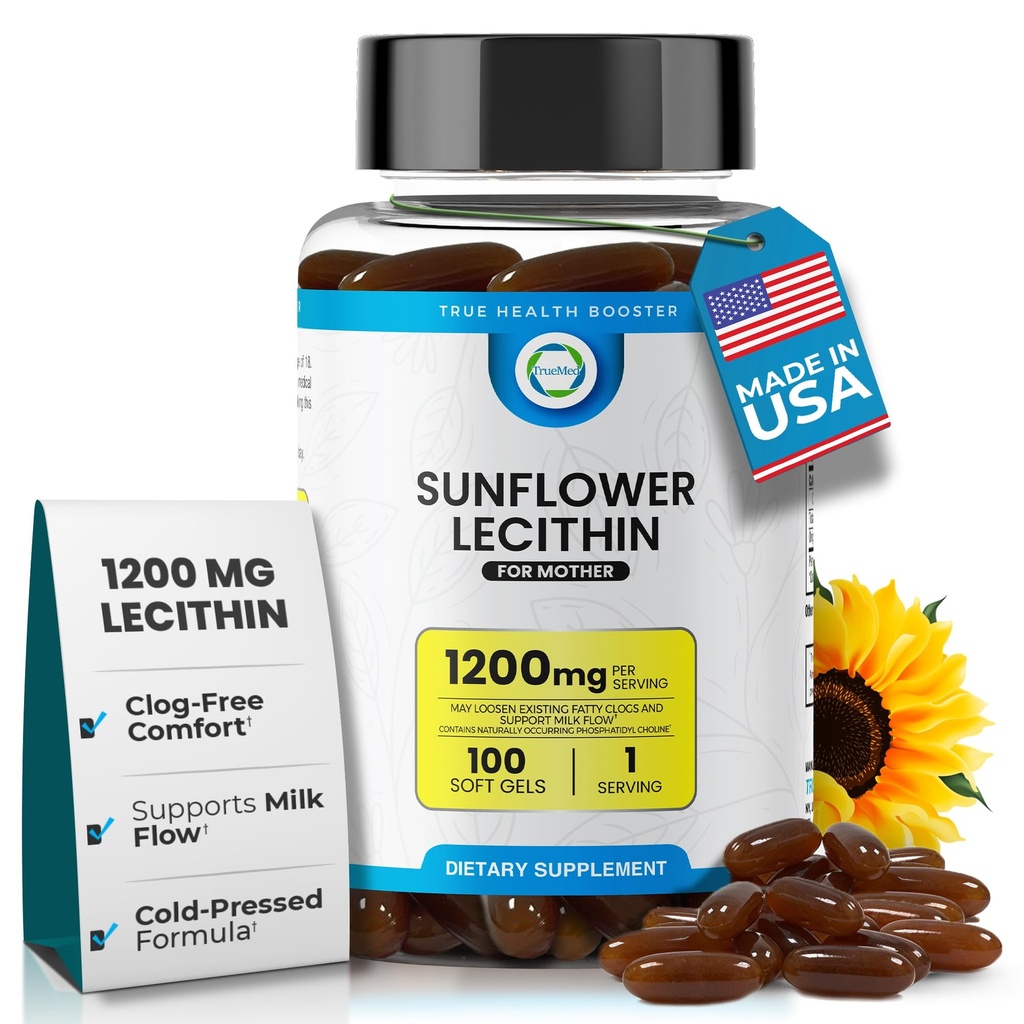 Sončnična lecitin 1200 mg, mlečni pretok, soja brez in ne-GMO podpora za dojenje mame Unblocks zamašeno mleko Ducts, možgani, živec in jetra zdravje, fosforolipid-Rich za mater 100 Softgel