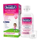 Benadryl Otroški Dye-free Alergy Relief Liquid, Alergija Medicine za otroke, 12,5 mg Difenhidramin HCl Antihistaminik, Relieves Runny Nose & Sneesing, Paraben-free, Bubble Gum Flavor, 8 fl.
