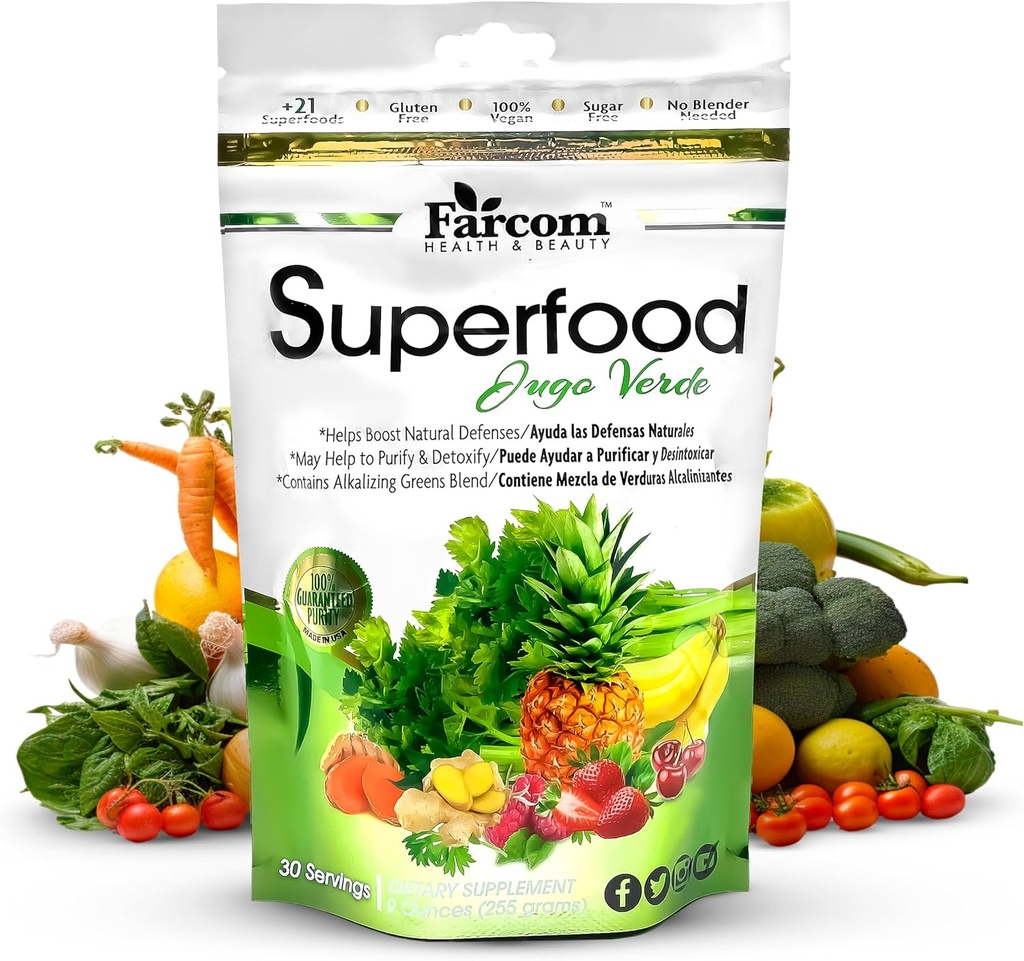 Superfood zeleni sok v prahu – mešanica več kot 21 Super zeleni, Adaptogeni, Prebiotiki, Probiotiki, Antioksidanti – Detox, Energy, in Imunska podpora dodatek – Vegan, Gluten-free