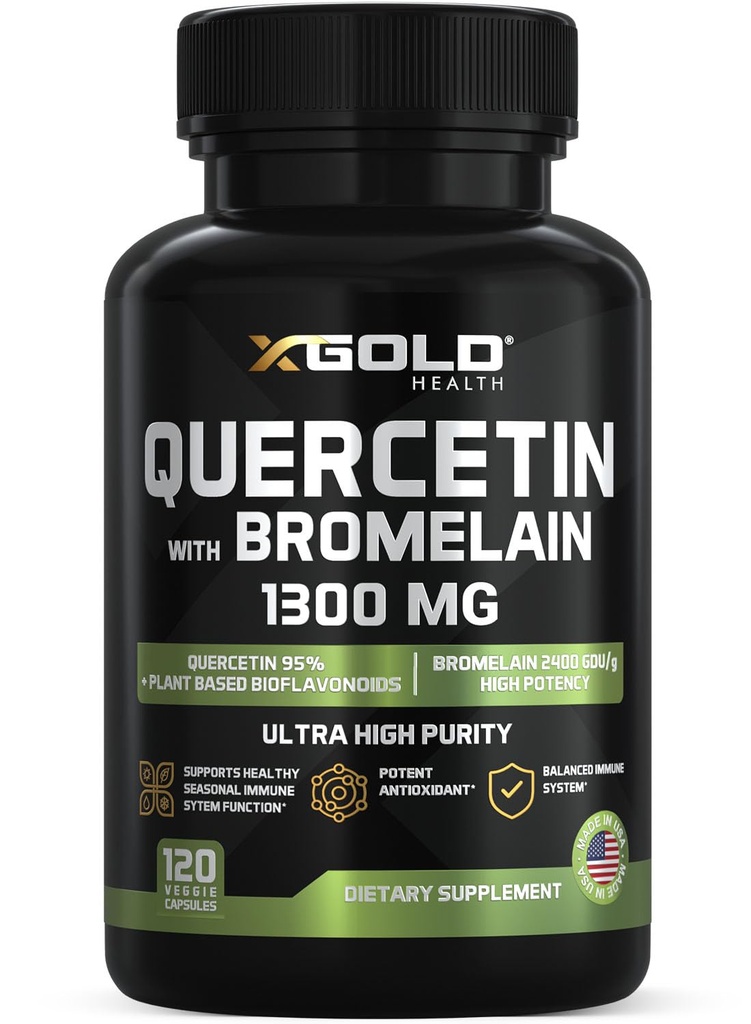 Quercetin + Bromelain 1.300mg – Quercetin: 95% - Visokoprečiščen in visoko biorazpoložljiv Plus Bromelain 2.400 GDU/g - Made in USA 