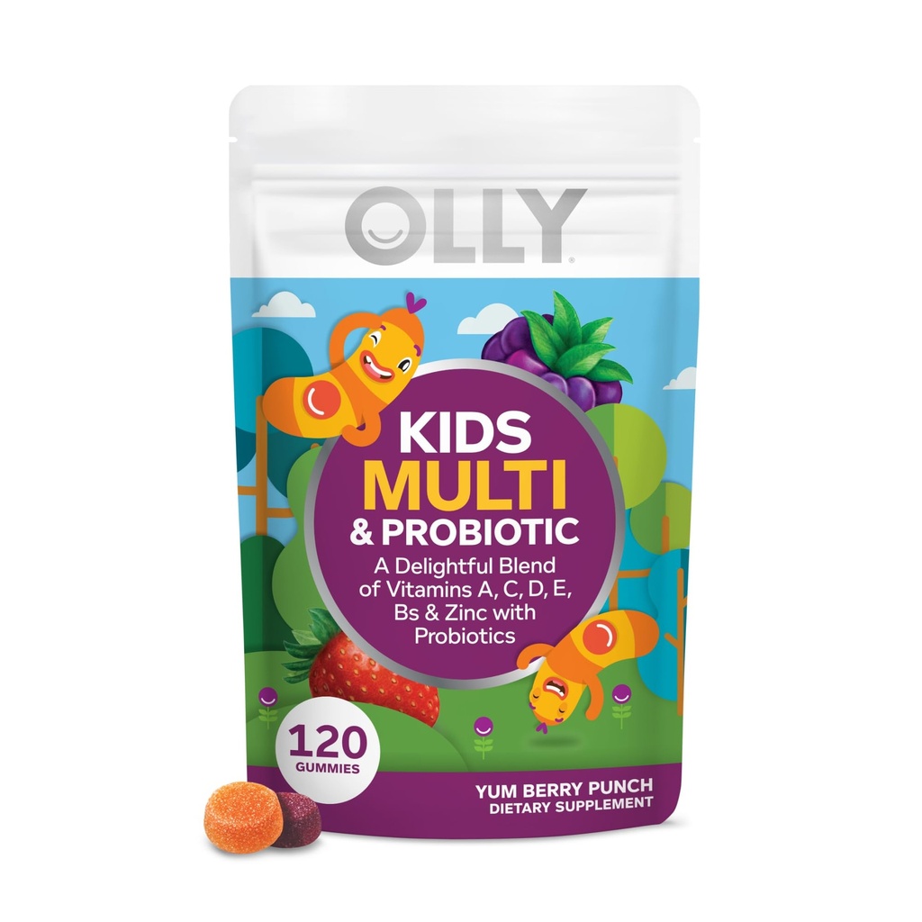 OLY otroci Multivitaminski & probiotični Gummy, Prebavna podpora, Vitamini A, D, C, E, B, Cink, Žvečljivi dodatek, Berry Flavor, 60 dni dobave - 120 Count
