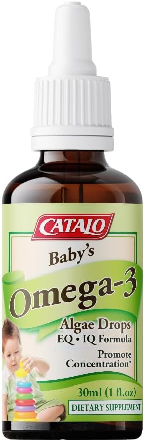 CATALO Baby’s Algae Omega-3 DHA dopolnila – Rastlinsko bazirano Algae olje z DHA & EPA, Liquid Formula za dojenčke, malčki in otroci, enostavno za uporabo stekla kapalko, 2x 30ml