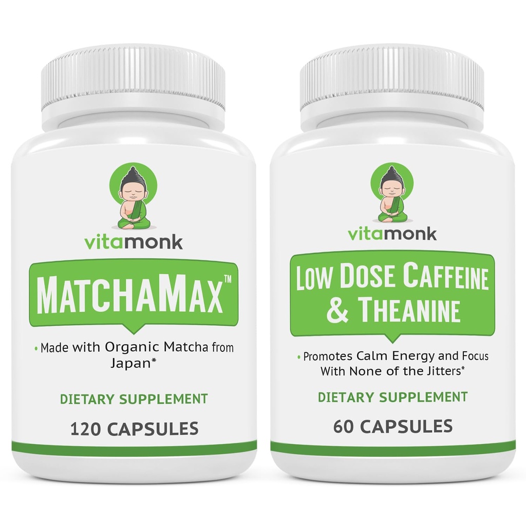 VitaMonk Energy & Focus Bundel: MatchaMax Organic Japonski Matcha Kapsule majhen odmerek kofeina in Theanine